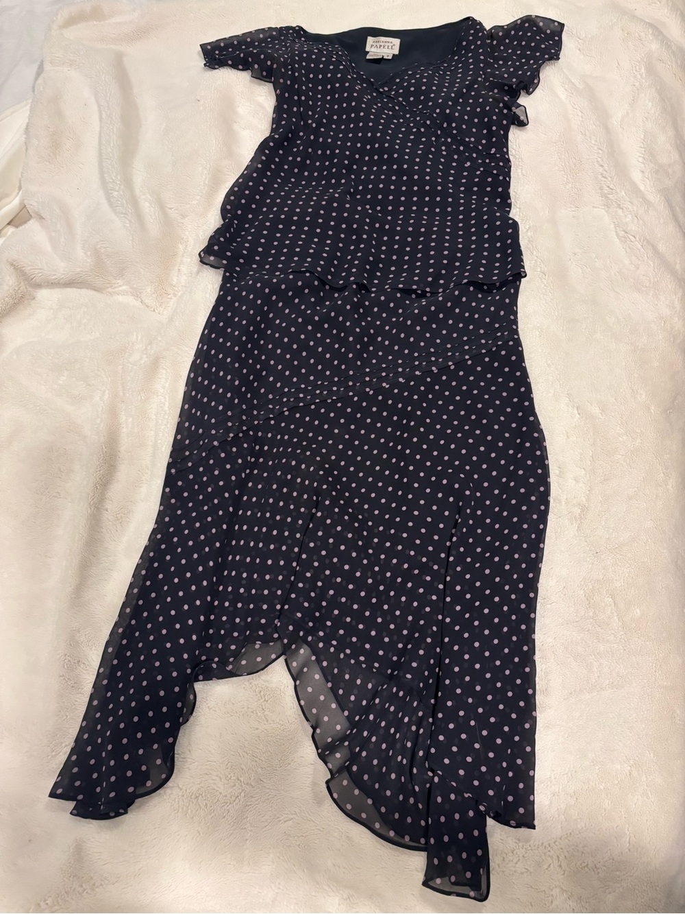 Vintage Adrianna Papéll Polka-Dot Skirt and Blouse Set